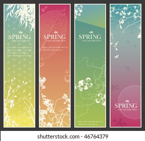 set of four delicate asia-style vertical banners with floral elements