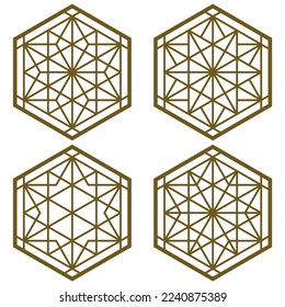 A set of four design elements Based on ornaments of the traditional Japanese craft Kumiko Zaiku.Brown color lines