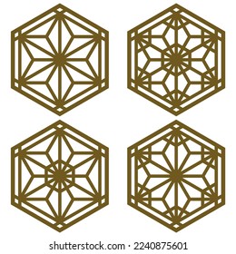 A set of four design elements Based on ornaments of the traditional Japanese craft Kumiko Zaiku.Brown color lines