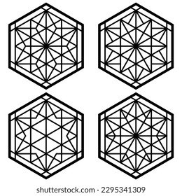 A set of four design elements Based on ornaments of the traditional Japanese craft Kumiko Zaiku.Black color lines