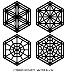 A set of four design elements Based on ornaments of the traditional Japanese craft Kumiko Zaiku.Black color lines