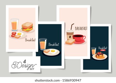 set four designs of breakfast menu vector illustration design