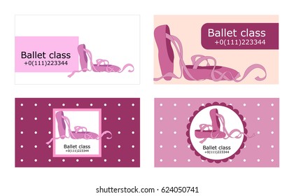 Set of four designs of card with ballet shoes for ballet studio.