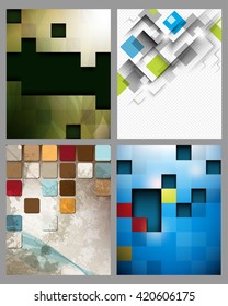 Satz von vier Designs, geometrische Quadrate Polygon-Konzept-Hintergrund-Werkstoff-Illustration. eps10 Vektor