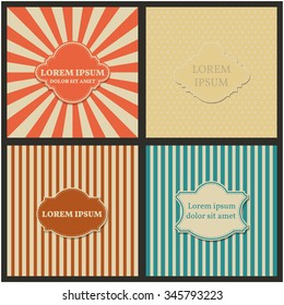 Set of four different backgrounds with vintage frame for your text first part, vector illustration.