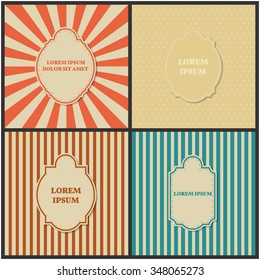 Set of four different backgrounds with vintage frame for your text third part, vector illustration.