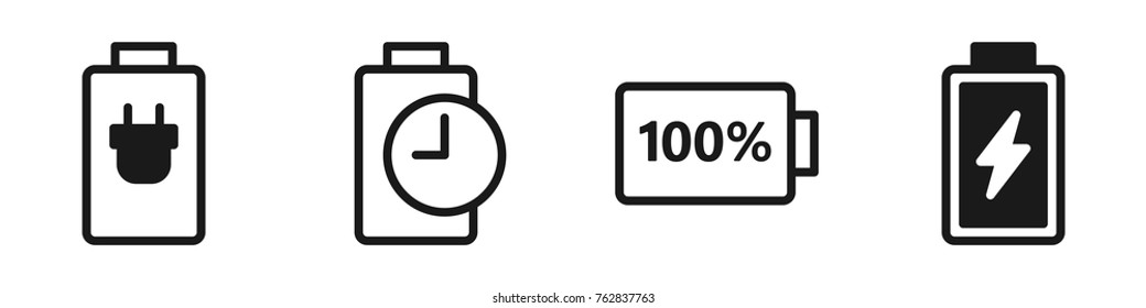 Set of four different battery charge icons in simple style. Greate to use in web, mobile application, or other app. Vector illustration of isolated design elements.