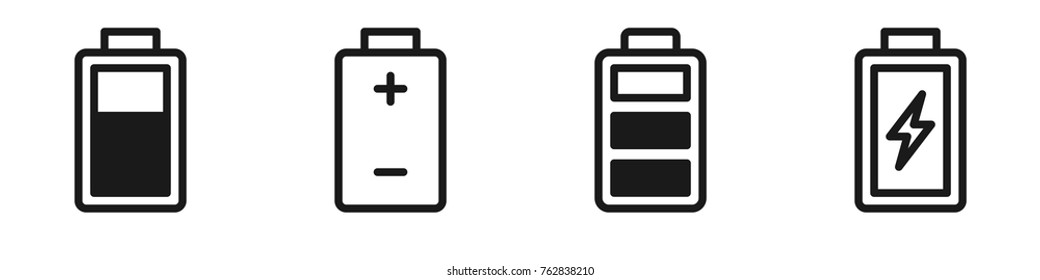 Set of four different battery charge icons in simple style. Greate to use in web, mobile application, or other app. Vector illustration of isolated design elements.