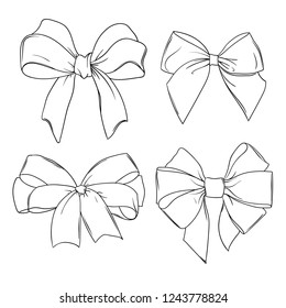 Set of four different beautiful bows. hand-drawn line illustration