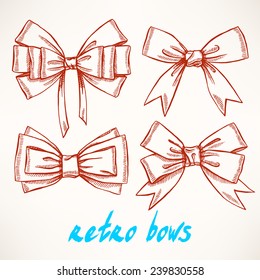 Set of four different beautiful bows. hand-drawn illustration