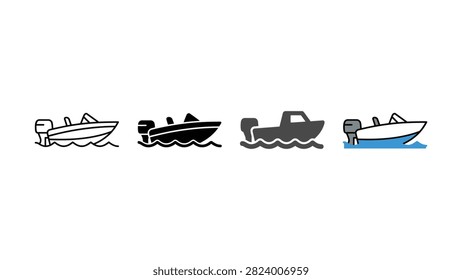 Set of four different boat icons representing motorboats on water