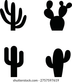 A set of four different cactus silhouettes