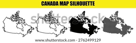 Set of four different canadian maps. collection of various country maps with borders, solid shape silhouette, outline and dotted texture in black and white style isolated on transparent background.