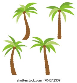 Set of four different cartoon palm trees isolated on white background. Vector illustration
