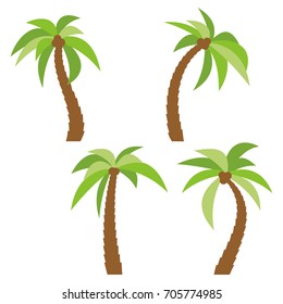 Set of four different cartoon palm trees isolated on white background. Vector illustration
