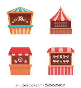 Conjunto de quatro ilustrações diferentes estilo cartoon carnaval cabine em um fundo branco