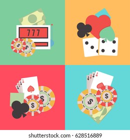 Set of four different casino elements.