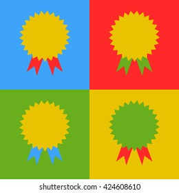 Set of four different color badge medal with ribbon.