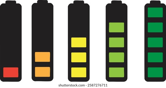 a set of four different colored battery indicators vector illustration