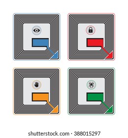 Set of four different colored protective labels