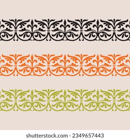 A set of four different colored repeated seamless border, pattern