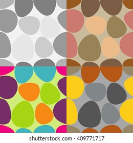 Set of four different colored vector seamless pattern of oval curves shapes