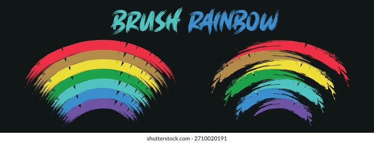 Set Of Four Different Colorful Rainbow Flags. Child drawing of rainbow arc. A colorful rainbow design element concept. Set Of Different Watercolor Colorful Rainbow Flags.