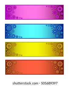 A set of four different colors banners. Rectangular, floral banner with flowers, bright banners. Vector element of site design. Stylish set of horizontal banners