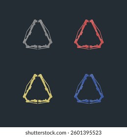 Set Of Four Different Colors Triangle Sci Fi Futuristic Hud Military Frame Logo Element Silver Isolated On Dark Blue Background Vector Design