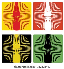 Un conjunto de cuatro gráficos de botellas de salsa abstracta de diferentes colores