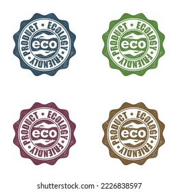 Set of four different colours seals with ecology friendly products isolated on white background