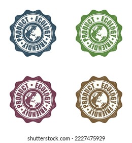 Set of four different colours seals with ecology friendly products isolated on white background