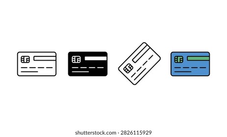 Set of four different credit card icons in line glyph and colored flat design styles