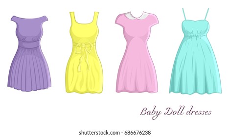 A set of four different dresses in Baby doll style