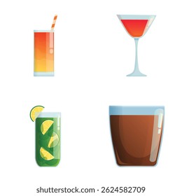 Set of four different drink icons, ideal for menus or web graphics