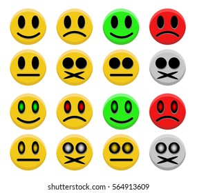 Set of four different emotions in four different variation. Halloween. Smiley. Ball. Isolated on white background.