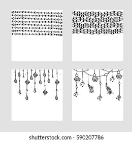 Set of four different ethnic patterns or texture in Boho style. Creative hand drawn decorative elements collection.