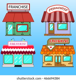 Set of four different flat art franchise business buildings.
