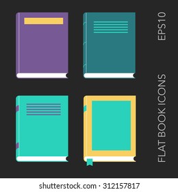 Set of four different flat books. Vector illustration.