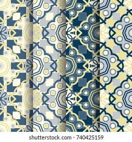 Set of four different geometric arabic seamless pattern.Ornaments can be used for printing onto fabric and paper wallpaper and pattern fills or web page background