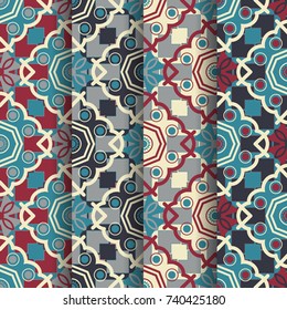Set of four different geometric arabic seamless pattern.Ornaments can be used for printing onto fabric and paper wallpaper and pattern fills or web page background