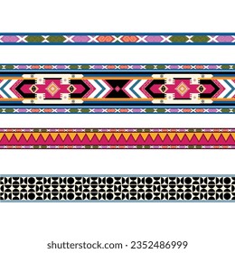 A set of four different geometric border patterns on a white background
