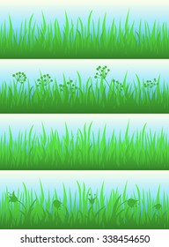 Set of four different grass backgrounds. Vector illustration for your graphic design.