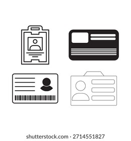 Conjunto de cuatro iconos diferentes de tarjetas de Identificación e insignias en un estilo de arte de línea simple