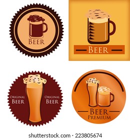 a set of four different labels and backgrounds with text and beer