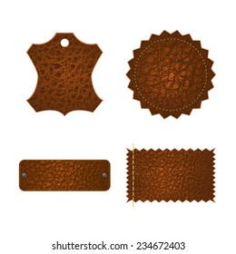 Set of four different leather tag labels. Vector eps10 illustration 