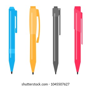 Set of four different multi-colored pens. Vector illustration
