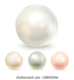 Set of four different pearls, isolated on a white background. Vector illustration