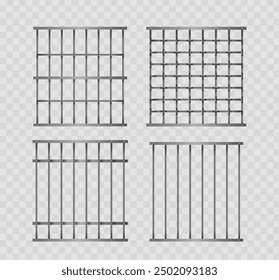 Set Of Four Different Prison Bars Isolated On Transparent Background. Each Design Showcases Various Bar Patterns