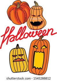 A set of four different pumpkins for Halloween